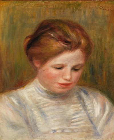 Hoofd (Tête); ook wel Studie van een borduurster genoemd door Pierre Auguste Renoir